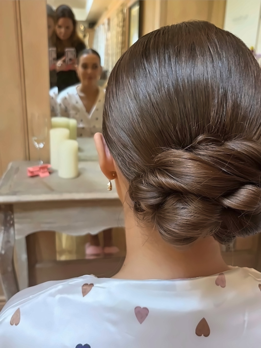 Low Sleek Bun bridal hair by Laura Lou Bridal, Killarney